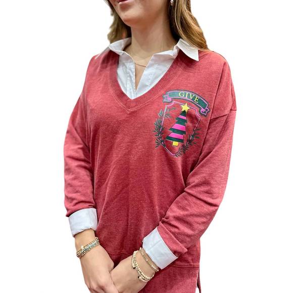 NEW Z SUPPLY it's better to give holiday modern v neck shirt in ruby - Picture 1 of 5